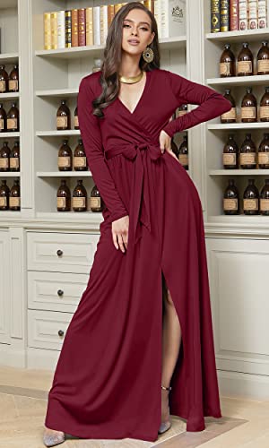 Image of KOH KOH Womens Long Sleeve V-Neck High Slit Cocktail Evening Gown Maxi Dress