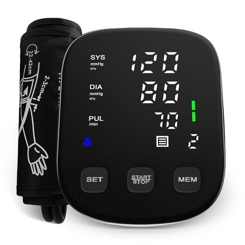 HOLFENRY Monitor de Presión Arterial de Brazo Superior, Manguito Ajustable 22-42 cm (8.7”-16.5”), Máquina Digital de Presión para Uso Doméstico con Indicador de 3 Colores, Memoria para 2 Usuarios