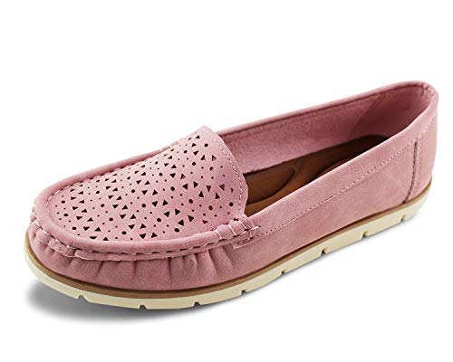 JABASIC Womens Penny Loafers Breathable Slip on Flat Shoes Moccasins (6,Pink)