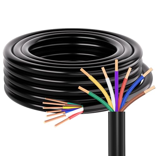60FT 7 Way Trailer Wire 10/2 12/1 14/4 AWG Multi Gauge -30°C to 105°C CCA Traditional SAE (Purple Wire) 7 Conductor Harness, Fit for Utility/Equipment/Cargo Trailer/RV, No Paper&amp; Quartz Powder Inside