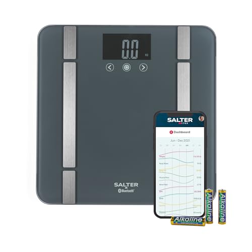 Salter Salter Health Bathroom Smart Scale Bluetooth, 200 Kg Capacity | 17 Body Metrics Tracking, Salter Health App Sync, Backlit LCD Display, 8-User Memory, Athlete Mode, Grey Finish