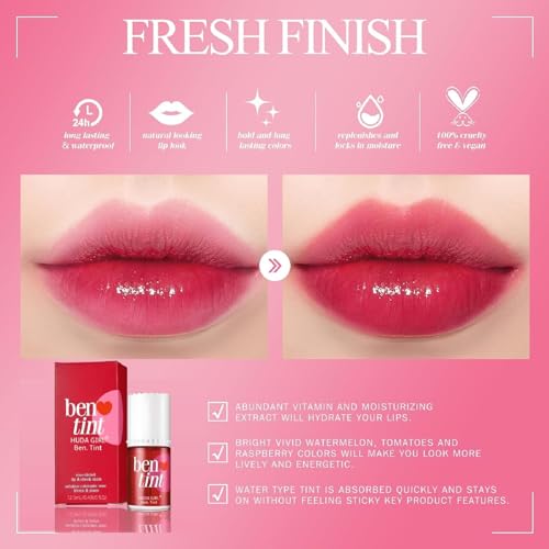 Mr. Huda Korean Style Liquid Lip and Cheek Tint with Watermelon, Strawberry, Tomato Extracts - Rose Fragrance, Nourishing & Long-lasting. Smudge & Waterproof Cheeks Blusher for... - Image 2