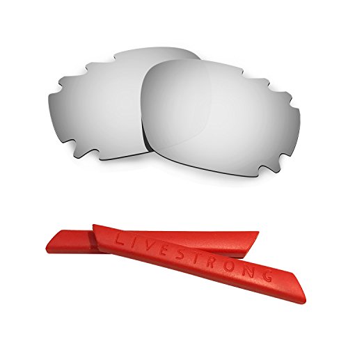 Verres Polarisés Argent pour Oakley Racing Jacket Vented avec Kit Manchons Rouges