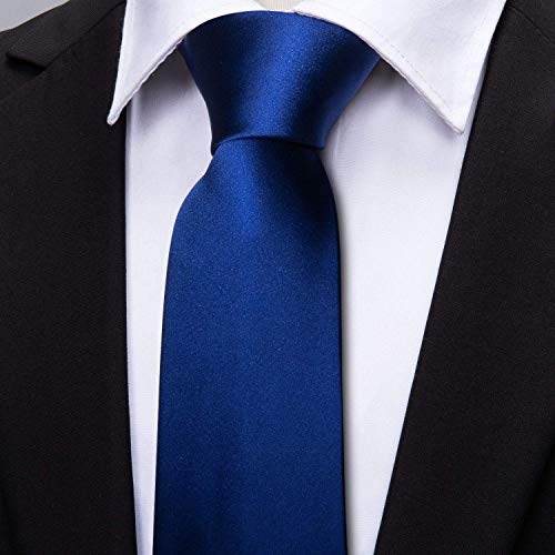 Image of Barry.Wang Plain Men Silk Ties Extra Long Satin Necktie for Wedding Business Handkerchief Cufflinks Set Solid Colors