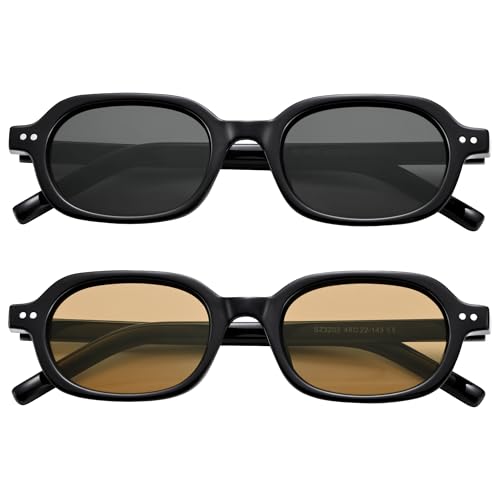 Hycredi Retro Rectangle Sunglasses for Women - Trendy Small 90s Square Sun Glasses Narrow Shades