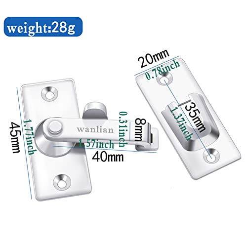 Door Lock Buckle Security Door Lock Bolt,Stainless Steel Gate Latch for Wooden Fences or Metal Gates Safety Sliding Door Latch Hardware Catch (Silver) - Image 2