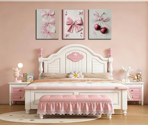 Image of Frimeeme Pink Bow Canvas Wall Art, Set of 3, 12x16 Inch Framed