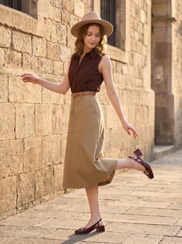 Image of Mostrin Mary Jane Shoes Women Slingback Chunky Low Heels for Women Closed Rounded Toe Ankle Strap Pumps Daily Wedding Party Dress Shoes