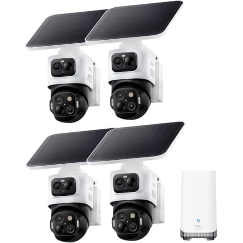 eufyCam S4 4‑Kamera‑Set, Überwachungskamera Außen, Farbnachtsicht, 4K UHD | 360° Multi‑Kamera‑Tracking, Auto‑Tracking, 16TB lokaler Speicher, 3‑Linsen Bullet‑PTZ‑Kamera, 8× Hybridzoom