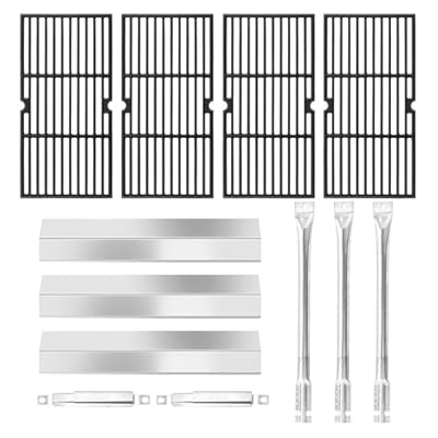 Hiorucet Grill Replacement Parts for Oklahoma Joe's Longhorn Combo 3-Burner Charcoal Gas Smoker Grill 15202029 16202046 12201767 14201767 18202083, Oklahoma Joe Grill Grates, Heat Plates, Burners