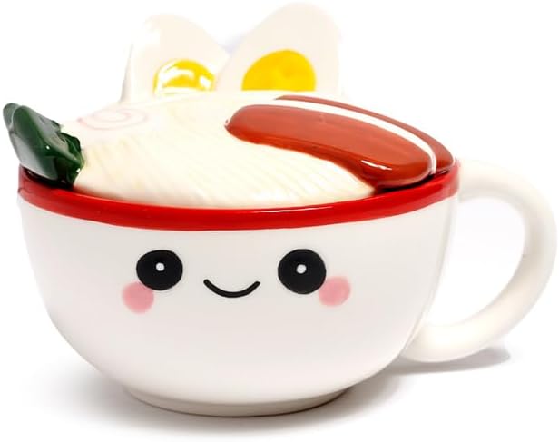 Nori The Ramen Foodiemals Ceramic Lidded Mug - Funny Home Accessories - Cute Gifts for Girlfriend - Large Mugs for Men Women Hot Drinks - Cups Presents - Secret Santa Gift Cup Set