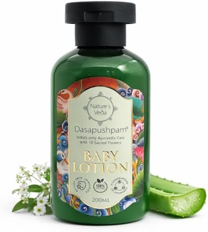 Nature's Veda Baby Lotion 300ML – Ayurvedic & Natural Newborn Moisturizer | Hypoallergenic, pH Balanced, Paraben-Free, Dermatologist-Tested Baby Skincare for Sensitive Skin