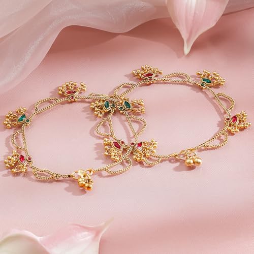Image of Rubans Gold Plated Charm Layered Anklet Party Handcrafted For Women & Girls
