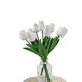 Características: sensación realista, textura suave y sedosa, colores vibrantes. Los tulipanes florecen completamente en primavera. Las bombillas de tulipán suaves y suaves de tacto real junto con follaje sintético realista son perfectas para añadir un elemento visual instantáneo y eterno a tu arreglo floral, ramilletes, centros de mesa, fondos y otros arreglos florales.