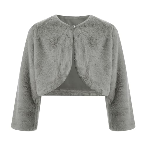Little Girls Faux Fur Bolero Shrug Wedding Party Dress Coat Princess Cape Open Front Crop Jacket