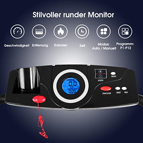 COSTWAY Elektrische loopband met 2 trainingsmodi en 12 programma's, 1-10 km/u, lcd-display, inklapbaar en rolbaar, tot 100 kg belastbaar, inclusief veiligheidssleutel, fitnessapparaat voor thuis en op - Afbeelding 6