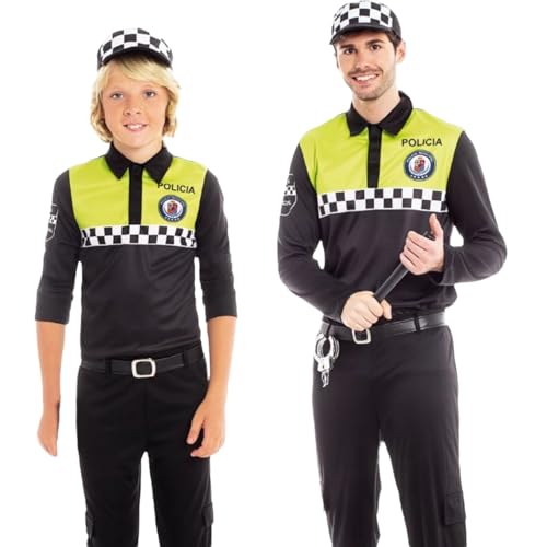 TIENDA EURASIA   Disfraz de Policia | Insipirado en Policia Local | Incluye Camiseta, Pantalón, Gorra y Cinturón | Disfraz Adulto | Disfraz Niño | Disfraz Carnaval (M)