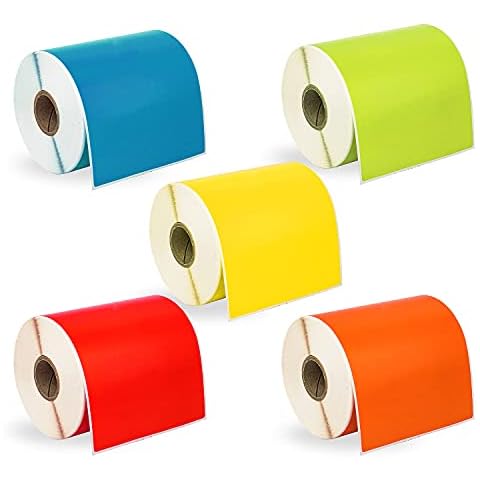 HOUSELABELS 4" x 6" Red, Orange, Green, Yellow, Blue Shipping Labels on 1" Core Compatible with Zebra and Rollo Printers, 10 Rolls / 250 Labels per Roll Cover