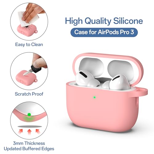 Image of Meliya for AirPods Pro 3 Case 2025 with Cleaner Kit, Soft Silicone Protective Case for Apple AirPods Pro 3rd Generation with Keychain & Lanyard for Women Men (Pink, Airpods Pro 3 2025)