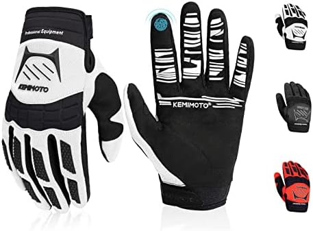 kemimoto Dirt Bike Gloves Motocross Gloves ATV Motorcycle Gloves for Men Women Youth Off-Road Gloves Riding Gloves Touch-Screen Breathable Mountain Bike Racing Gloves for BMX MTB MX,M,White