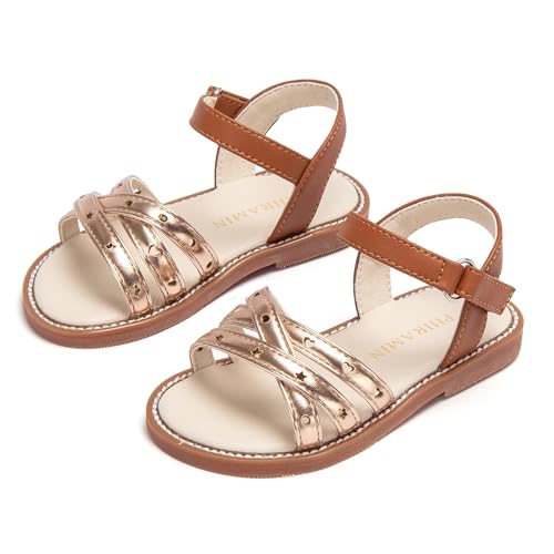 Image of PHIRAMIN Toddler Girl Sandals - Flower Girl Dress Shoes Open Toe Little Kid Flats