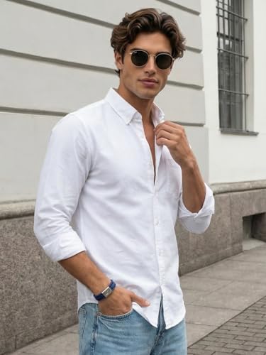 Image of Urbano Fashion Men's Cotton Full Sleeve Regular Fit Solid Oxford Shirt with Button-Down Collar