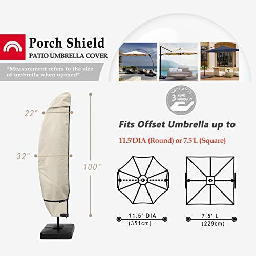 Porch Shield Patio Umbrella Cover - Outdoor Waterproof Garden Offset Banana Parasol Cover Fits Cantilever Offset Umbrella 12-14 Feet, Beige #TOP1