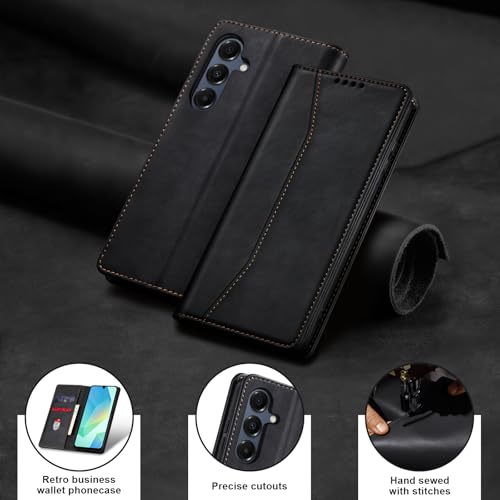 Image of Jasonyu Flip Wallet Case for Samsung Galaxy A16,Leather Magnetic Folio Cover with Card Holder,Kickstand - TPU Shockproof Durable Protective Phone Case,Black