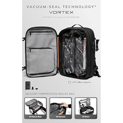 BlackVoyage Vortex Vacuum Seal Travel Backpack 60L Expandable Air Compression System Water Resistant TSA Lock Carry-On