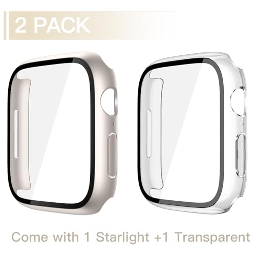 Image of Misxi [2 Pack] Waterproof Hard Case with Tempered Glass Compatible with Apple Watch Series 11 (2025) Series 10 46mm, Overall Protective Cover for iWatch Screen Protector, 1 Starlight + 1 Transparent