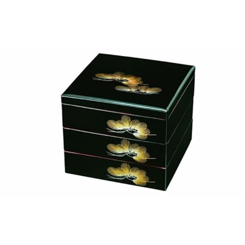 三段重箱 黒内朱 若松 お重 紀州漆器[YG7]