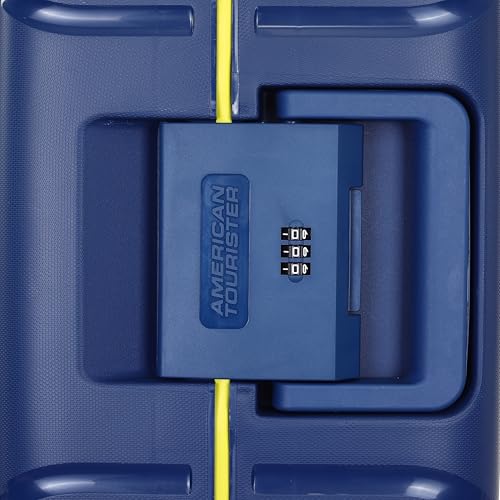 Image of American Tourister Polycarbonate Material Circurity Max 77 cm Small Hardside Cabin Suitcase with Xtrasecu 3-Point Locking System & Double Spinner 8 Wheels for Unisex - Deep Blue