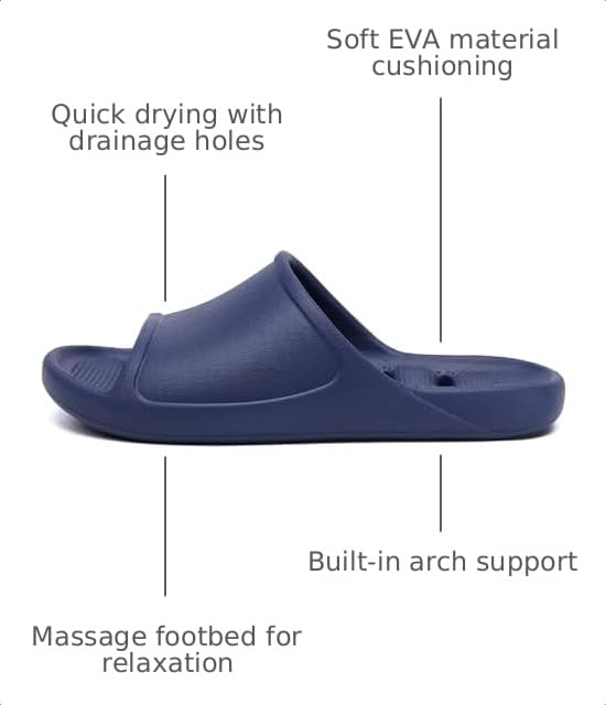 Image of Arch Support Shower Shoes for Women and Men Quick Drying with Drain Holes Slide Sandals Soft Cushioned Anti-Slip Pool Slides Comfort Bathroom Shower Slides