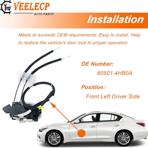 Image of Door Lock Actuator Front Driver Side Compatible with Infiniti Q50 2014 2015 2016 2017 2018 2019 2020 Front Left LH Side Replace Power Door Latch Lock
