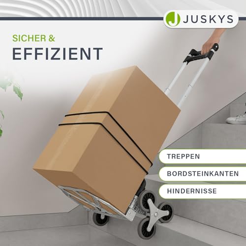 Juskys Treppensackkarre klappbar & bis 80 kg belastbar - Alu Mini Sackkarre für Treppen - mit Handschuhen & Expanderseilen - Treppensteiger klein