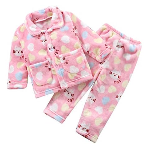MAIGOIN Toddler Pyjamas Sets Baby Boys Girls Cartoon Gar Print Tops+Pants Pjs 2 Piece Sets Winter Buttton Long Sleeve Sleepwear Warm Fleece Nightwear Outfit Pink Cover
