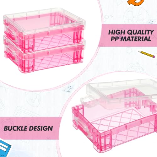 Image of Suzile 50 Pcs Plastic Crayon Box with Lid 4.8 x 3.4 x 1.6 In Crayon Storage Containers Bulk for Office School Classroom Supplies Pen Pencil Art Crafts(Pink)