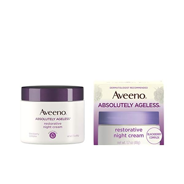 Aveeno Absolutely Ageless Restorative Night Cream Face & Neck Moisturizer with Antioxidant-Rich Blackberry Complex, Vitamin C & E, Hypoallergenic, Non-Greasy & Non-Comedogenic, 1.7 fl. oz