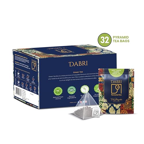 Image of Dabri Mint Lemon Ginger Detox Green Tea 32 Pyramid Dip Tea Bags|Rich Antioxidant|Natural Freshens breathe with Lemon Grass,Mint Leaves,Dry Ginger|Build Immunity,Improve Digestion & Manage weight