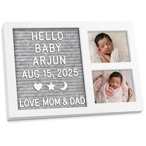 Image of a baby cherry - Baby Picture Frame with Announcement Message Felt Board & Letterboard Letters | My First Year Picture | Ultrasound Picture Frame | white