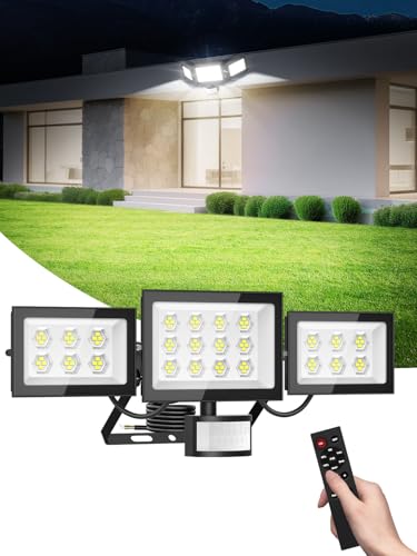 Focos LED Exterior con Sensor de Movimiento 100W,10000LM Focos Potentes con Mando a Distancia,6500K Blanco Frío Proyector LED Exterior,IP65 Impermeable Luz de Seguridad para Terraza Patio Garaje