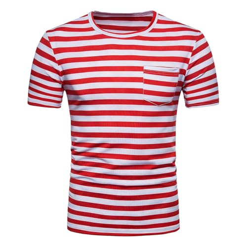 RUMAOZIA T-shirt unisexe à rayures rouge et blanc - Costume de carnaval - T-shirt rayé en coton - Manches courtes - Noir et blanc - Pour homme et femme -...