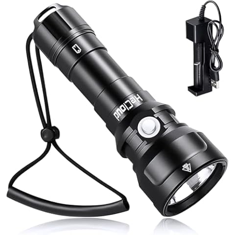 HECLOUD Diving Scuba Flashlight 2000 Lumens Underwater 873ft Professional Snorkeling Lights IPX8 Waterproof Super Bright PM70 LED Torch Dive with High Capacity Rechargeable Battery and Charger Cover