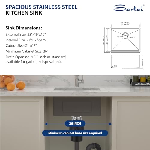 Image of Sarlai 23 Undermount Bar Sink - 23 x 19 Inch Kitchen Sink Ledge Workstation 16 Gauge Stainless Steel Single Bowl RV Bar Prep Basin Kitchen Outdoor Sinks