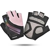 cnrees Kids Cycling Gloves for Boys Girls Half Finger Breathable Non-Slip Bike Gloves with Padded for Balance Bike Mountain BMX Scooter Outdoor Sports (Pink, Medium)