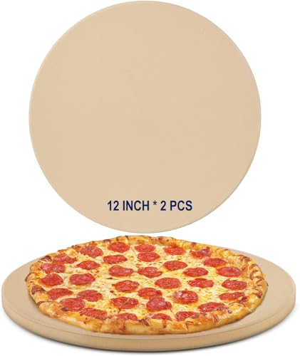 Generic 2 pcs 12 INCH Round Pizza Baking Stone, Food Safe,Heavy Duty Cordierite Pizza Stone for Oven and Grill, Thermal Shock Resistant, Ideal for Baking Crisp Crust Pizza, Bread and More, White