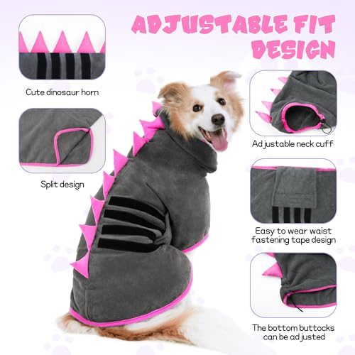 HezzLuv HundeBademantel Mikrofaser Schnell Trocknend, Einstellbar Hundehandtuch Extra Saugfähig für Mittel & Große Hunde, Einfach Anzuziehen Bademantel für Hunde (Grau-Rose, XL)