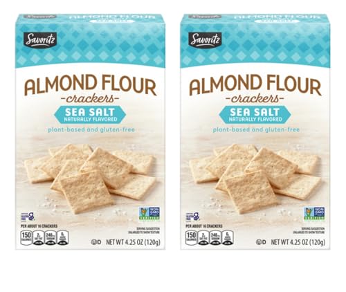 Sea Salt Almond Flour Savoritz Crackers -Plant Based, Gluten Free 4.25oz 120g (2 Boxes)
