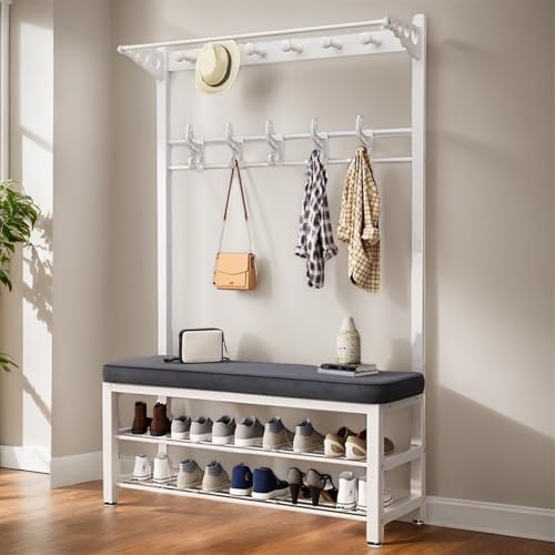 Perchero Entrada Recibidor Zapatero Y Conjuntos Percheros Modernos Perchero Metálico De Pie De Madera Con 2 Estantes Diseño 4 En 1 Colgador De Ropa for Entrada(blanco,13"D x 39.4"W x 67.7"H)