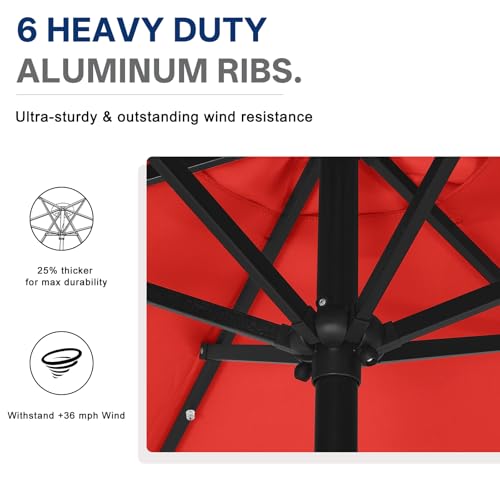 Image of ABCCANOPY Durable Solar Led Patio Umbrellas with 24LED Lights 7.5FT with 6 Sturdy Ribs (Logo Red)